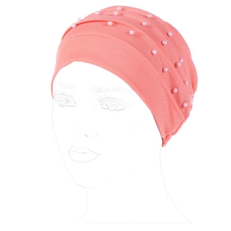Mũ Turban Trùm Đầu Màu Trơn Phối Bèo Đính Hạt Sang Trọng Cho Phụ Nữ Hồi Giáo