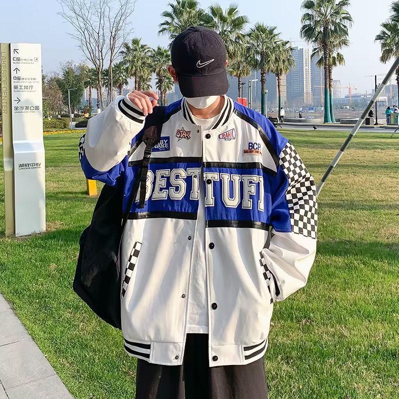 Áo khoác biker bảng điều khiển kẻ sọc unisex varsity jacket bomber fashion áo khoác gió 2 lớp phong cách hàn quốc áo khoác nam nữ
