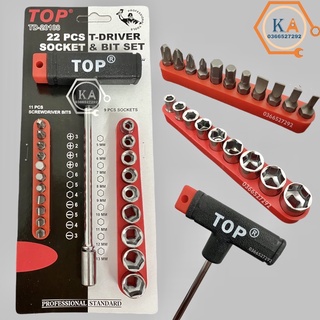 Bộ Dụng Cụ Tua Vít Tuýp Đa Năng 22 Món TOP TD-20108 - Bộ Tua Vít, Cán Vặn Chữ T, Đầu Vít Dẹt - Bake, Lục Giác