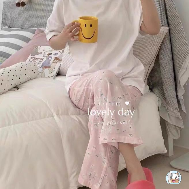 Bộ Đồ Ngủ In Họa Tiết Hoạt Hình Gấu Phong Cách Hàn Quốc Thời Trang Mùa Hè Dễ Thương Cho Nữ