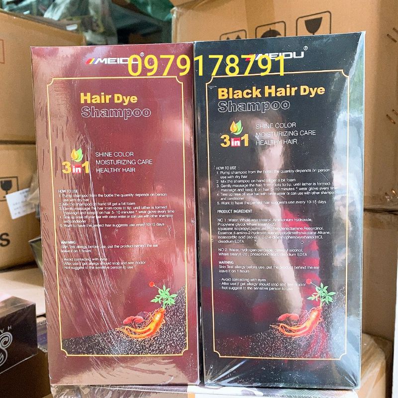 Combo Gội Nâu + Đen phủ bạc  từ thiên nhiên MEIDU và tinh dầu dưỡng tóc COCO chai vàng