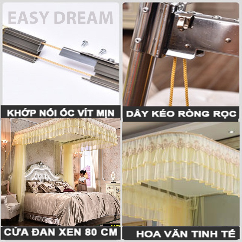 Mùng ( mùng ) khung ròng  rọc cao cấp không khoan tường EASY DREAM chống muỗi côn trùng cao 2m25 có dây kéo ròng rọc