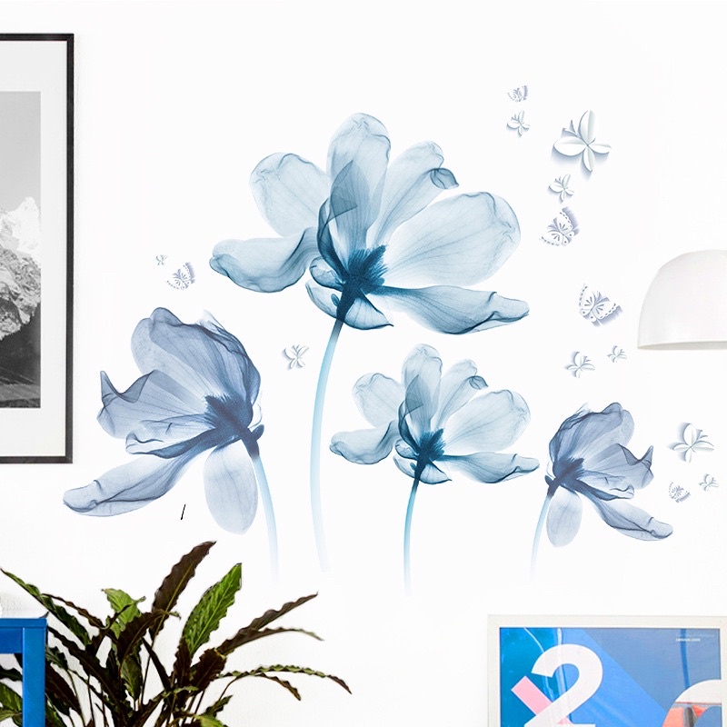 Decal dán tường mẫu Hoa Ngọc xanh trong 4 cây