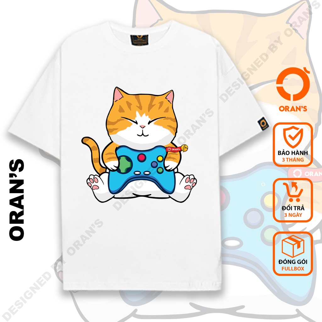 Áo thun tay lỡ ORAN'S Couple Tee in hình mèo vàng chơi game áo đôi nam nữ Oversize chất COTTON 4C FULLBOX