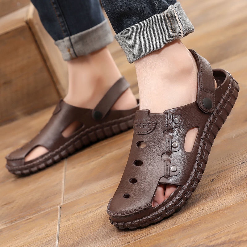 Dép Sandal Bít Mũi Đế Bằng Mềm Mại Thoải Mái Chống Trượt Thời Trang Mùa Hè Cho Nam