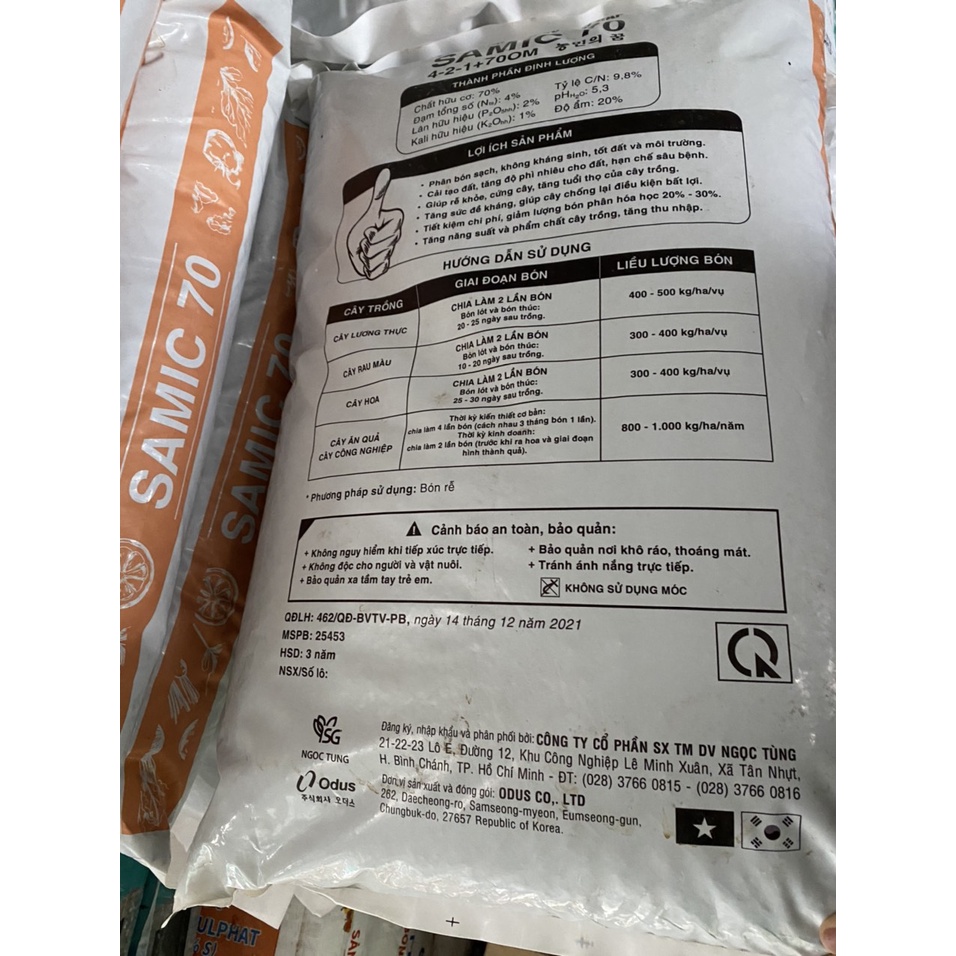1kg Phân bón hữu cơ Samic 70% - Chuyên dùng cho hoa Hồng, rau sạch & cây kiểng