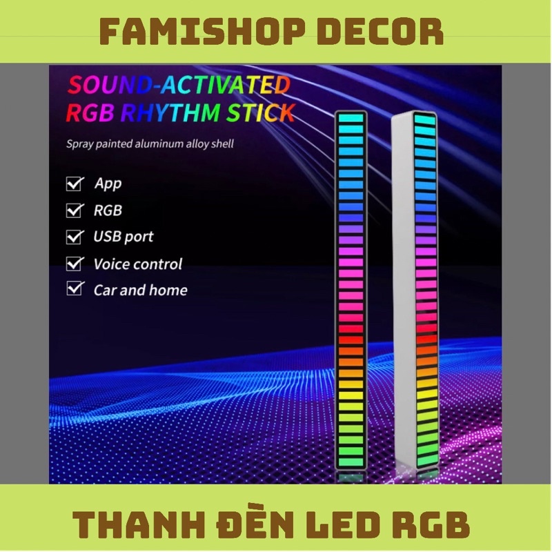 Thanh Đèn LED RGB Nháy Theo Nhạc Máy Tính, 32 Hạt Màu Cảm Ứng Âm Thanh, Điều Khiển Bằng Giọng Nói, Tặng Kèm Dây Sạc USB.