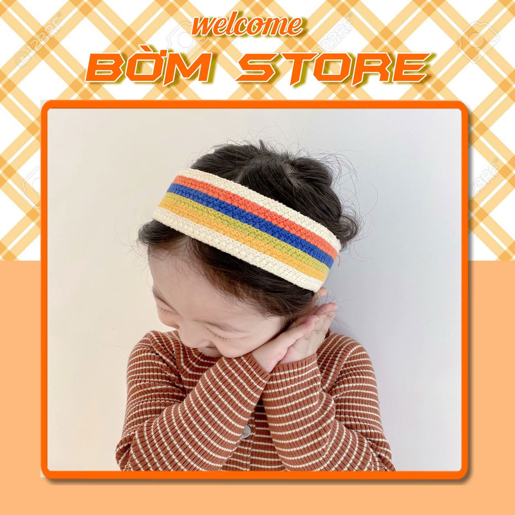 Băng đô cài tóc dạng turban, họa tiết cầu vồng, chất liệu len cho bé gái - Mã CT008 Bờm Store