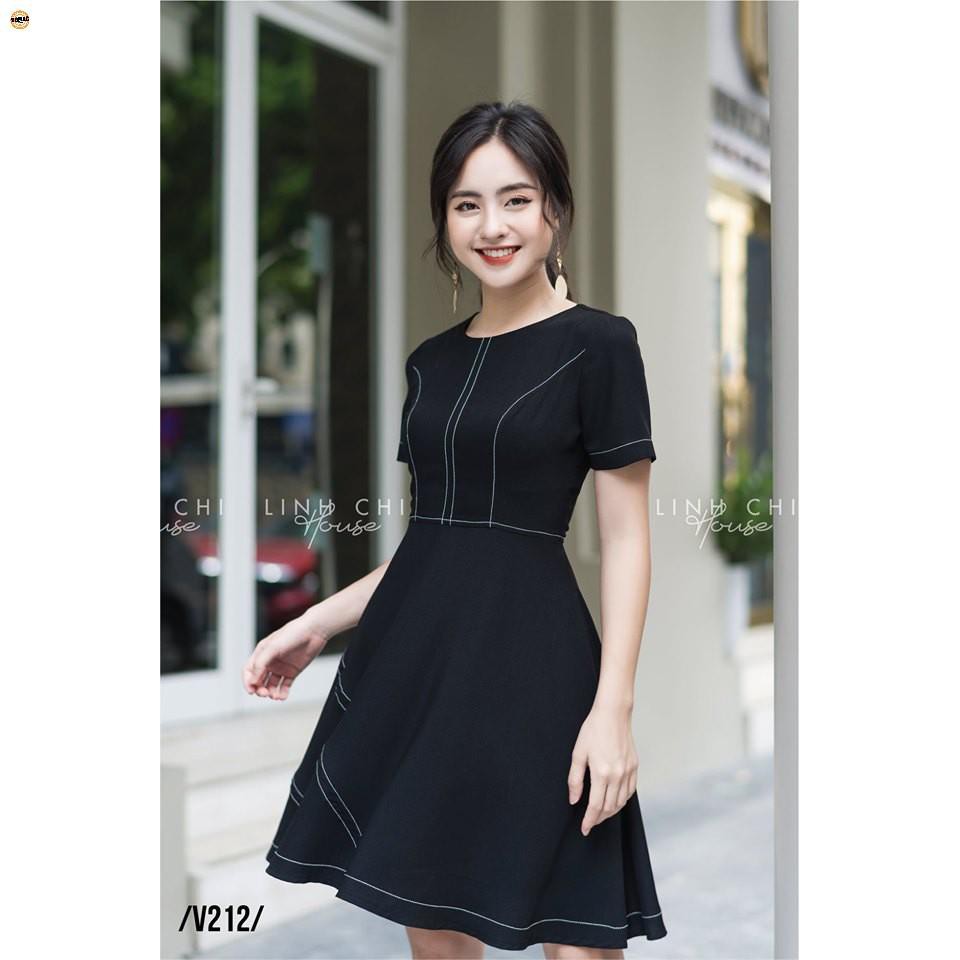Váy Đầm Nữ Kẻ Viền Hai Màu Thanh Lịch (Đỏ, Đen) Thời Trang V212 | BigBuy360 - bigbuy360.vn