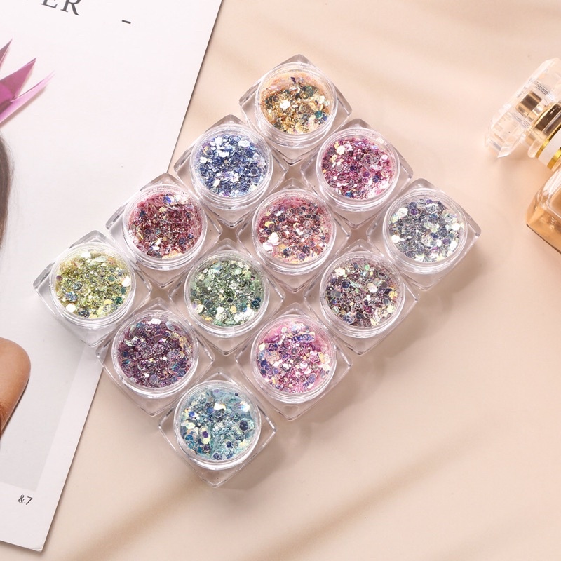 12 màu nhũ kim tuyến, nhũ mắt Sequin , nhũ làm móng nail T063-506 | BigBuy360 - bigbuy360.vn