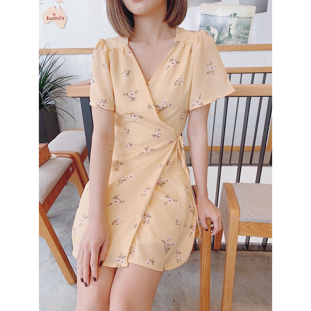 Đầm vạt đắp chéo hoa nhí Heybee sz M