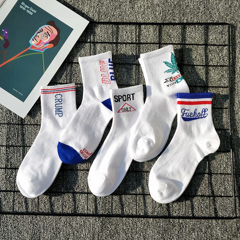 【J&N】5 pairs of socks men's and women's middle tube South Korea Harajuku style South Korea fashion autumn and winter middle tube socks versatile personality Street hip hop socks socks