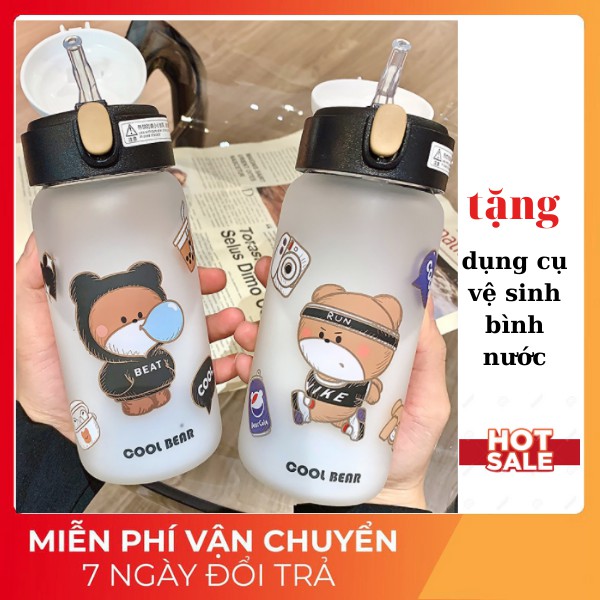 Bình nước HÌNH GẤU 500ML có ống hút loại tốt