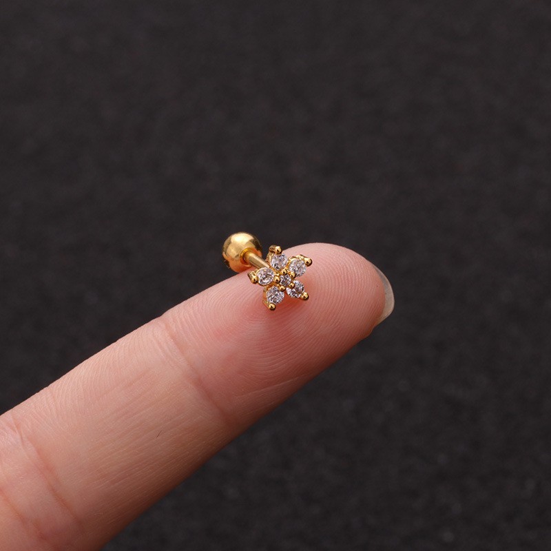 1 Khuyên Xỏ Tai Thép Không Gỉ Đính Đá zircon Hình Xương Cá Nhân Hóa Cho Nữ