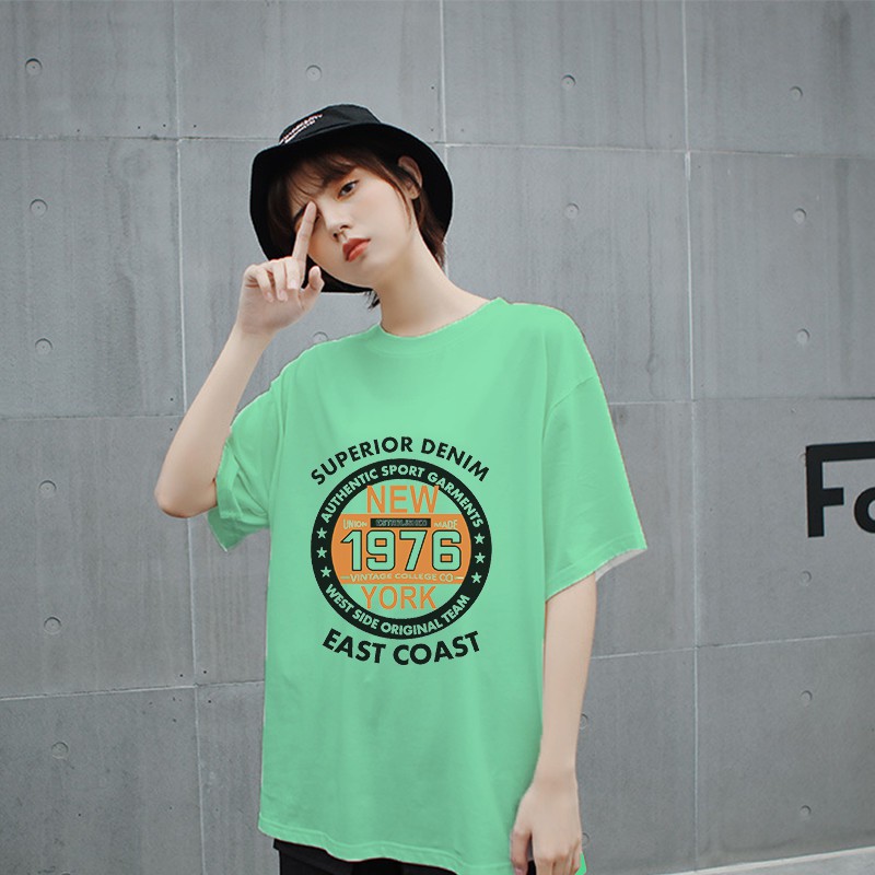 Áo phông unisex nam nữ tay lỡ thun form rộng teen cổ tròn 1976 oversize cotton giá rẻ basic đen trắng tee pull