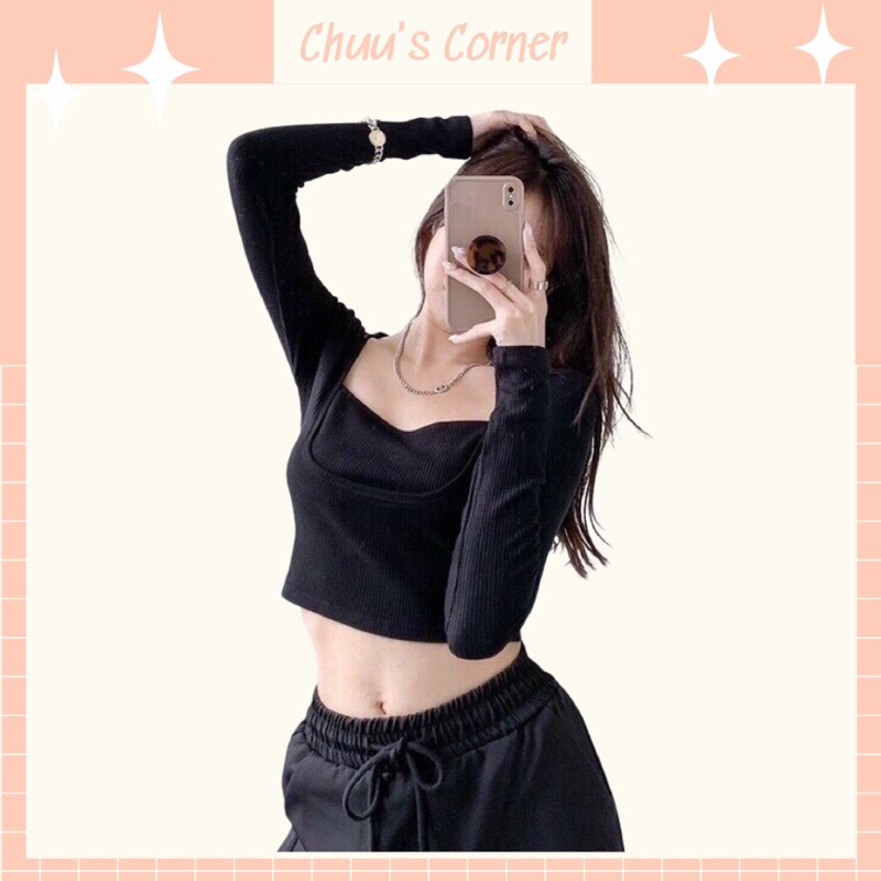 Áo thun nữ croptop vải thun gân tôn dáng siêu xinh