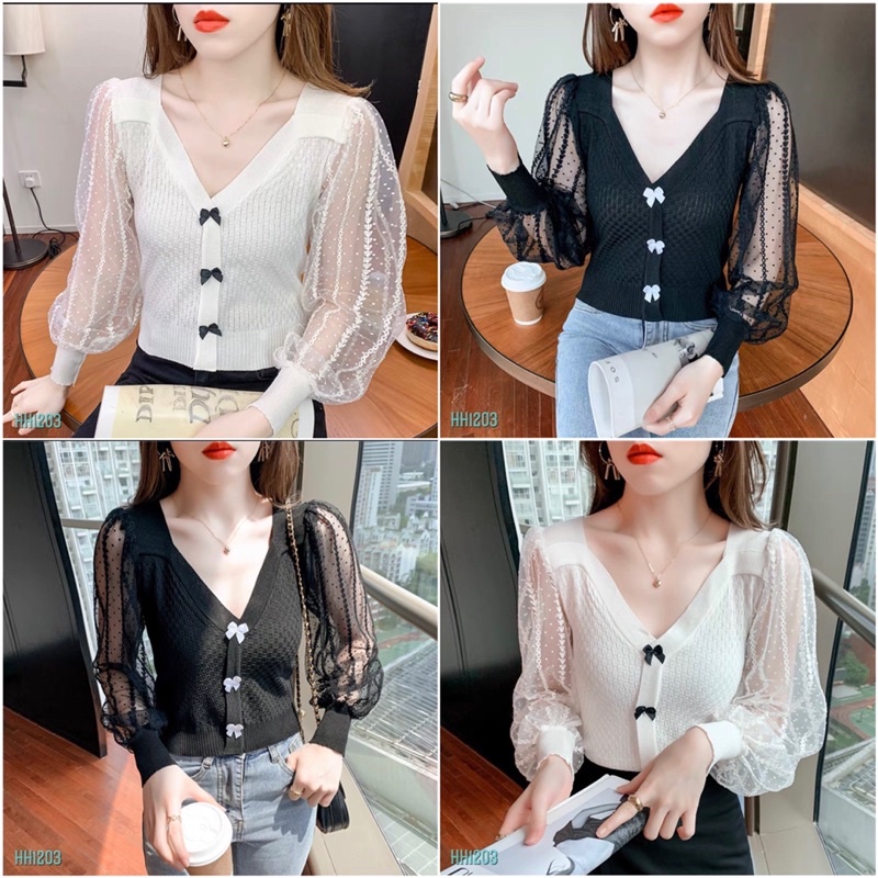 ❤️FREESIP❤️Áo len tay ren cổ V hàng qc đep cực