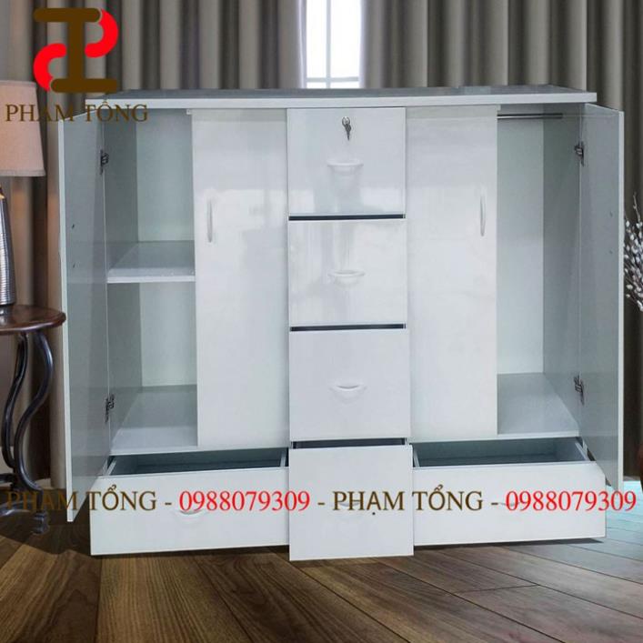 Tủ quần áo trẻ em 4 cánh 5 ngăn màu trắng - Hàng cao cấp - Miễn phí giao hàng