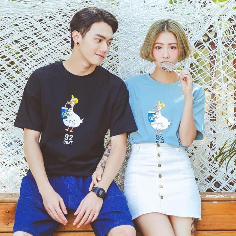 Áo thun cotton nam nữ vịt mẹ đáng yêu ngắn tay không cổ, áo cặp đôi giá sỉ