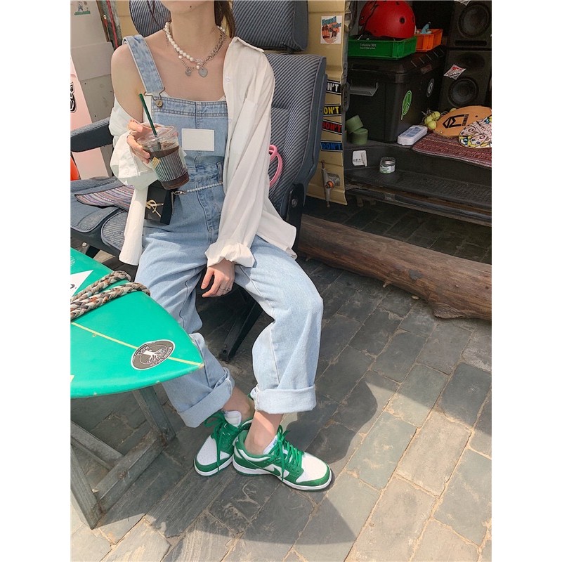 Quần yếm bò jeans ulzzang ống suông rộng / Yếm jeans áo liền quần ống rộng | BigBuy360 - bigbuy360.vn