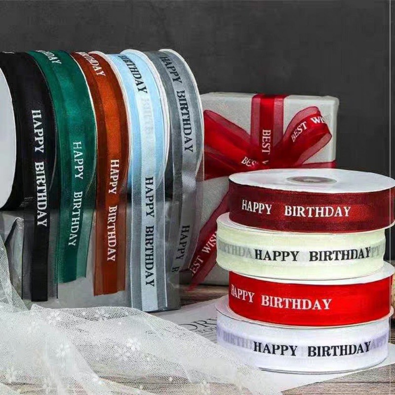 Ruy băng voan HPBD trang trí bánh kem, phụ kiện trang trí sinh nhật