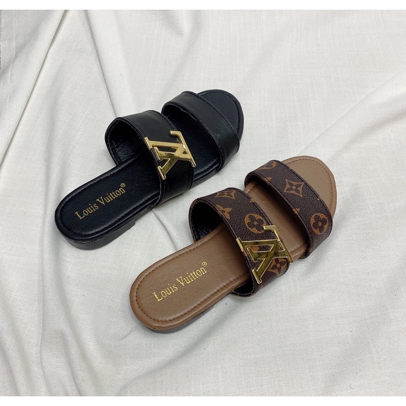 Dép lê nữ 2 quai ngang da lì cao cấp