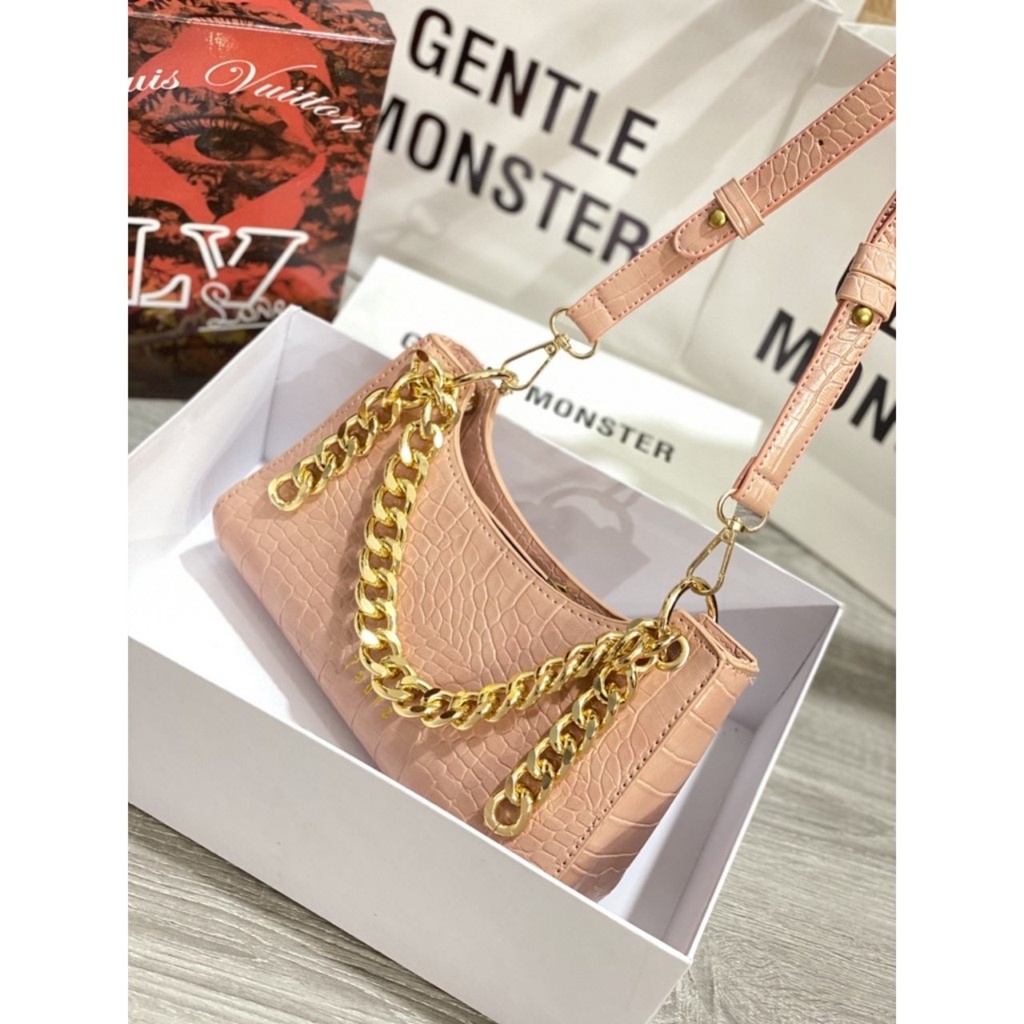 Túi kẹp nách Ngọc Trinh túi xách nữ đeo vai đeo chéo xách tay da vân cá sấu hàng 3 dây TKNA09 + hình thật