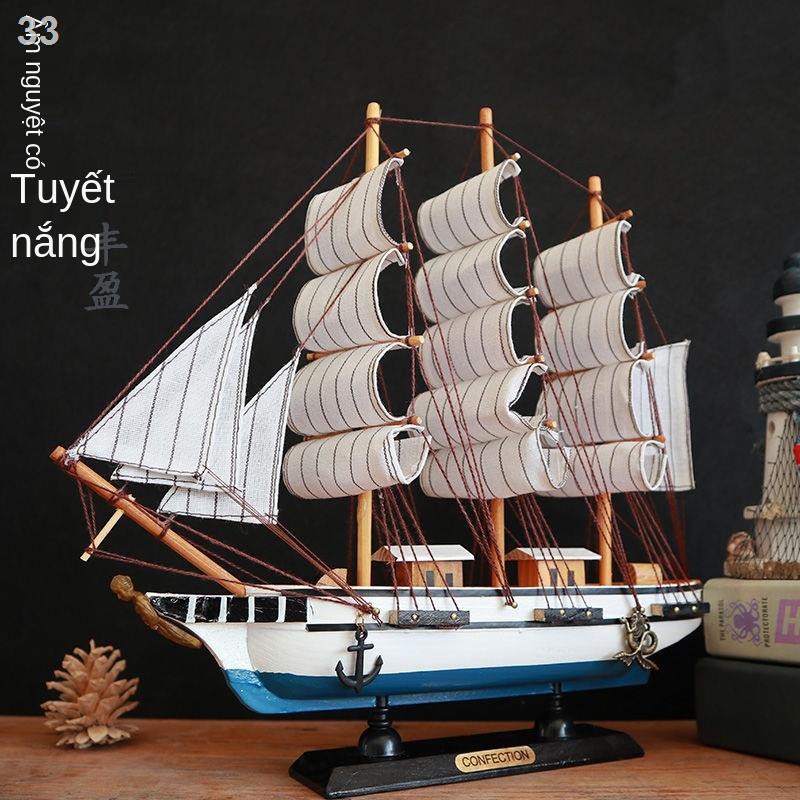 Mô hình thuyền buồm bằng gỗ đặc Địa Trung Hải chòm sao quà tặng sinh nhật trang trí phòng khách thủ công mỹ nghệ