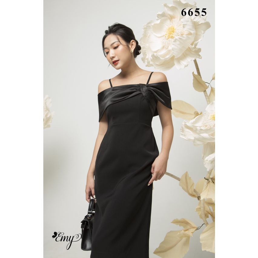 [Mã BMLT35 giảm đến 35K đơn 99K] Đầm EMY EM6655 Body Đen 2 Dây Vai Choàng