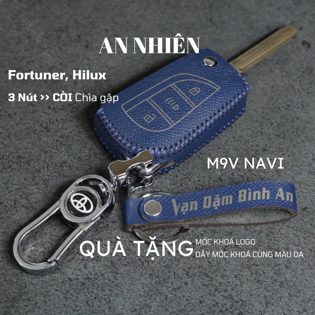 Bao da móc khoá bọc ốp chìa khóa xe ô tô Toyota Fortuner, Hilux, Innova chìa gập cắm ổ, da bò, nhiều màu To6B