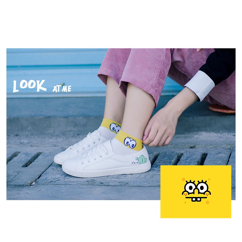 Tất nữ cổ ngắn viền màu hình đôi mắt chất cotton thấm hút tốt - T06