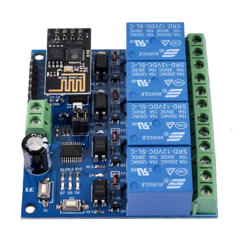Bảng mạch tiếp sóng DC 12V ESP8266 4 kênh với mô-đun WIFI ESP-01 chuyên dụng cho nhà thông minh
