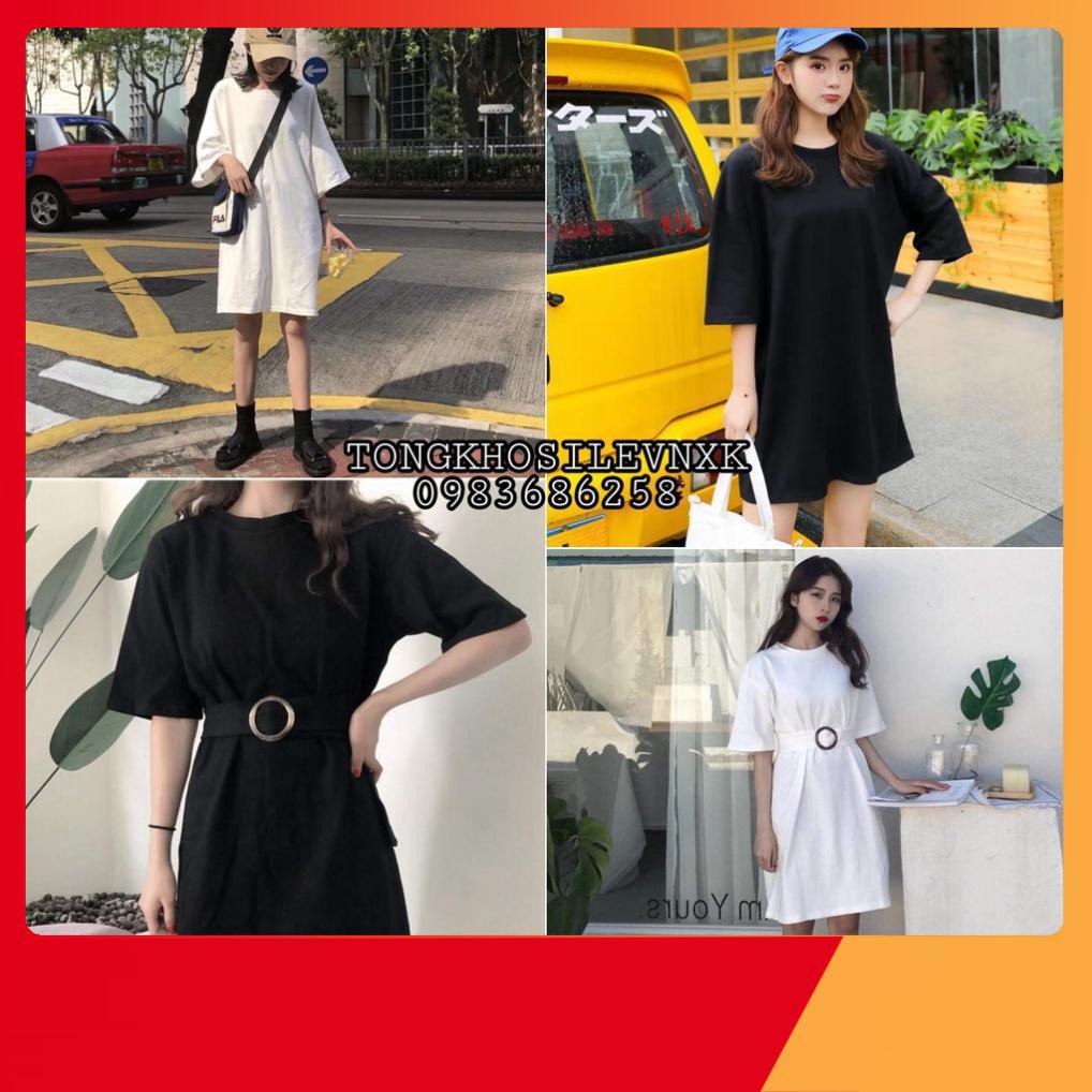 Thời Trang Tuổi Teen - (Tặng đai lưng) VÁY THUN TAY LỠ THẮT EO + SUÔNG ULZZANG - (Sp sẵn)