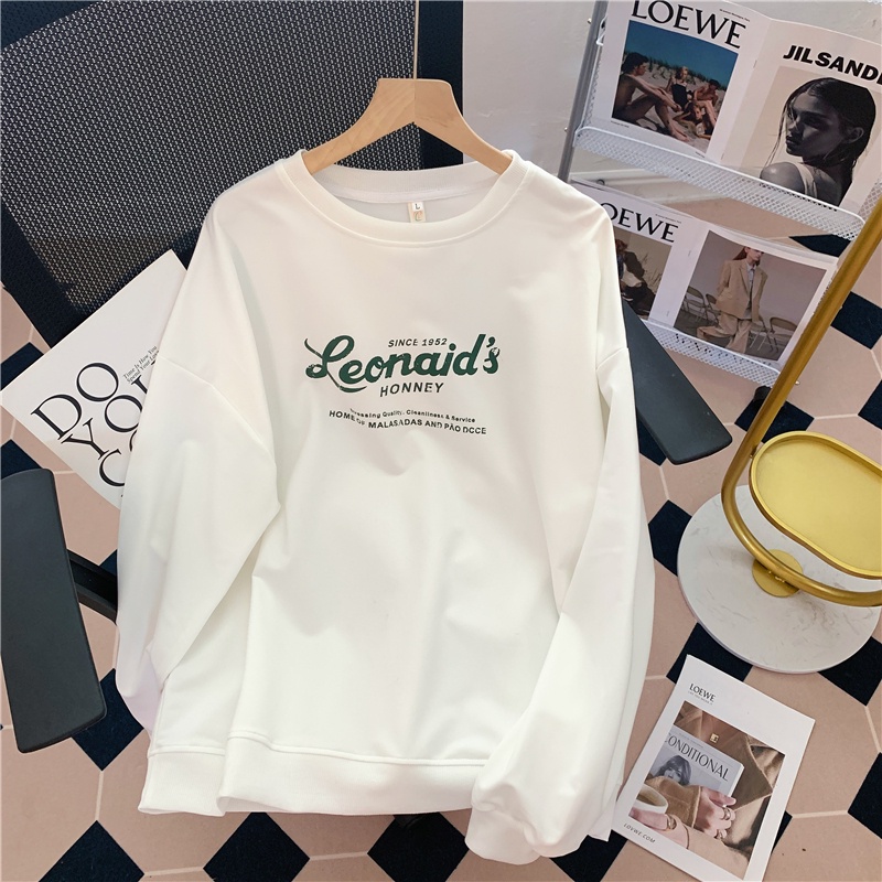 SUXI Áo Sweater Tay Dài Cổ Tròn Dáng Rộng In Chữ Thời Trang Mùa Thu Phong Cách Hàn Quốc Cho Nữ