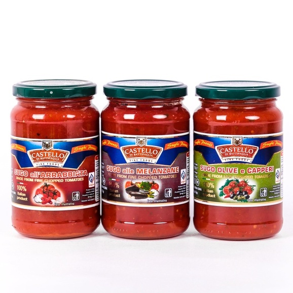 Sốt mỳ Ý Arrabbiata, Basil, Puttanesca, Sicilliana hiệu Castello 350g