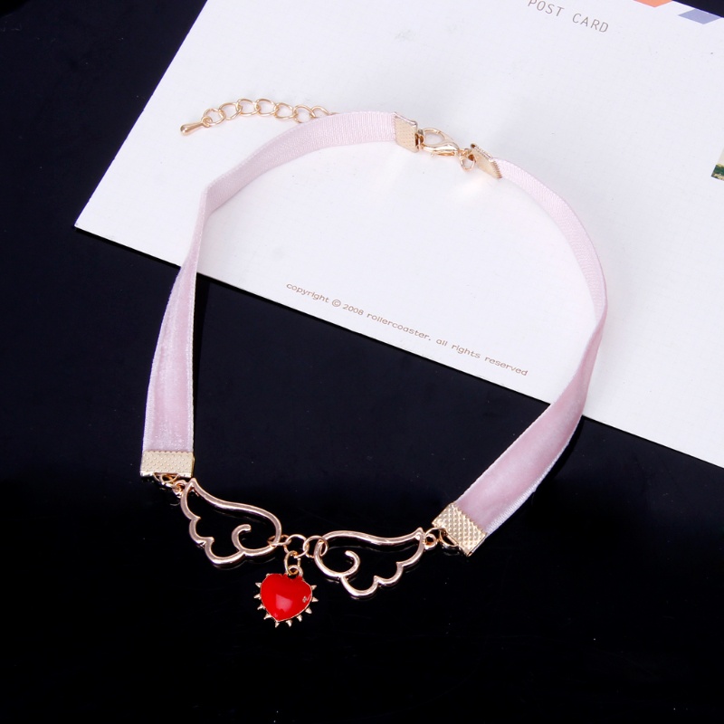 Blg Vòng Cổ Choker Nhung Đính Cánh Thiên Thần / Ngôi Sao / Bông Hoa Màu Hồng Sang Trọ