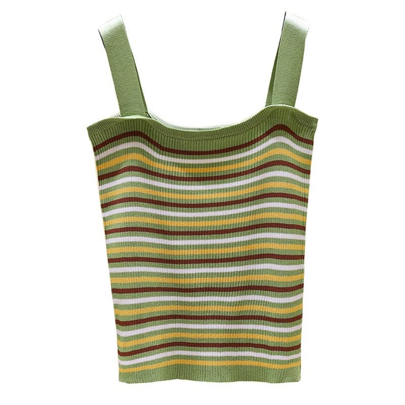 Brroa Áo Croptop Dệt Kim Hai Dây Bản Rộng Kẻ Sọc Cầu Vồng Mùa Hè Hàn Quốc Cho Nữ Sw