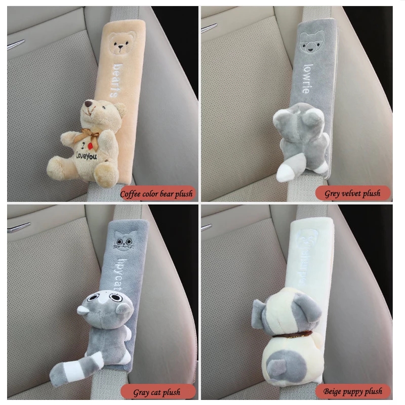 Vỏ bọc dây đai an toàn xe hơi đệm vai trang trí thú nhồi bông hoạt hình xinh xắn dành cho bé