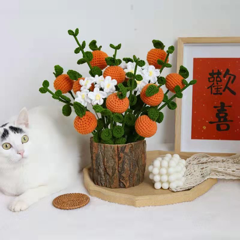 [DIY]Tự làm bộ hoa dệt kim. Bó hoa len màu cam đan Bó hoa thủ công tự làm