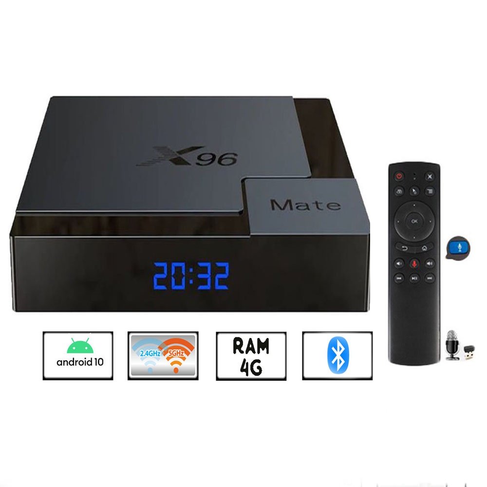 Android Box x96 mate có điều khiển giọng nói cử chỉ Bluetooth wifi 2 băng tần 4GRam 32G Rom cài sẵn các ứng dụng