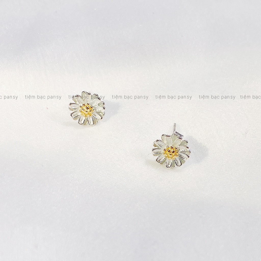 Bông tai bạc nữ PANSY hoa cúc hoạ mi nhỏ xinh, khuyên tai cúc hoạ mi Daisy bạc 925