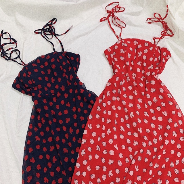 ĐẦM HOA 2 DÂY ĐỎ - ĐEN