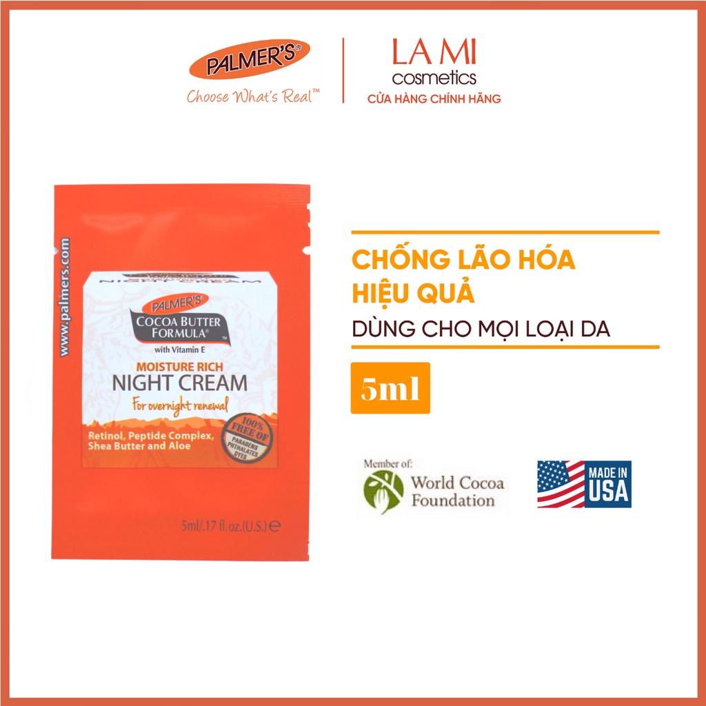 (Mẫu dùng thử) Kem dưỡng ẩm da ban đêm Palmer's 5ml