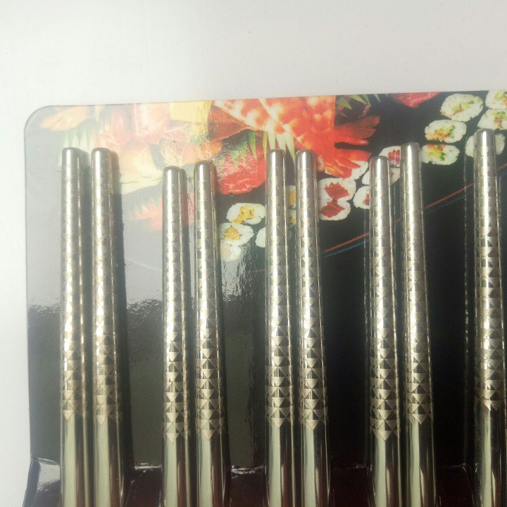 SET 5 đôi đũa inox 304 khắc logo và họa tiết hoa văn cao cấp