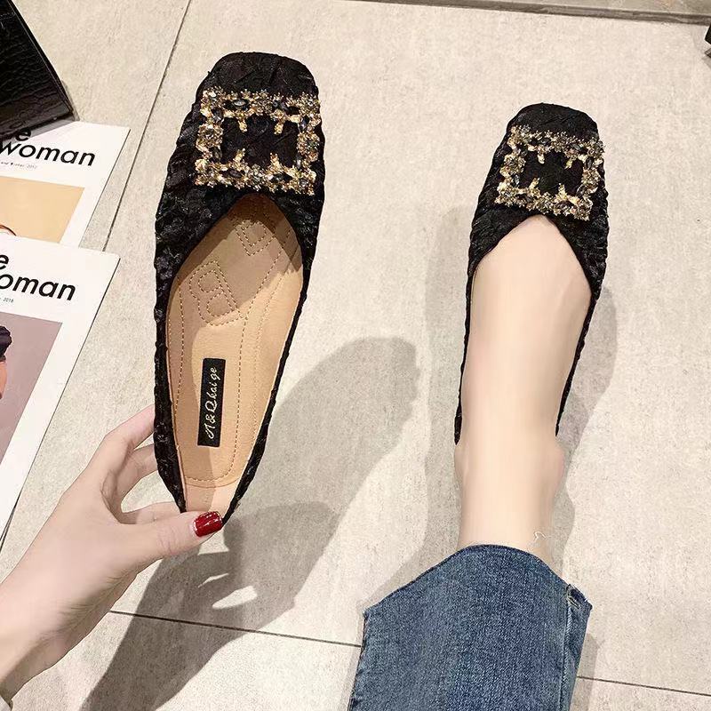 Giày Búp Bê Mũi Vuông Màu Đen Thời Trang Xuân Thu Dành Cho Nữ 2022