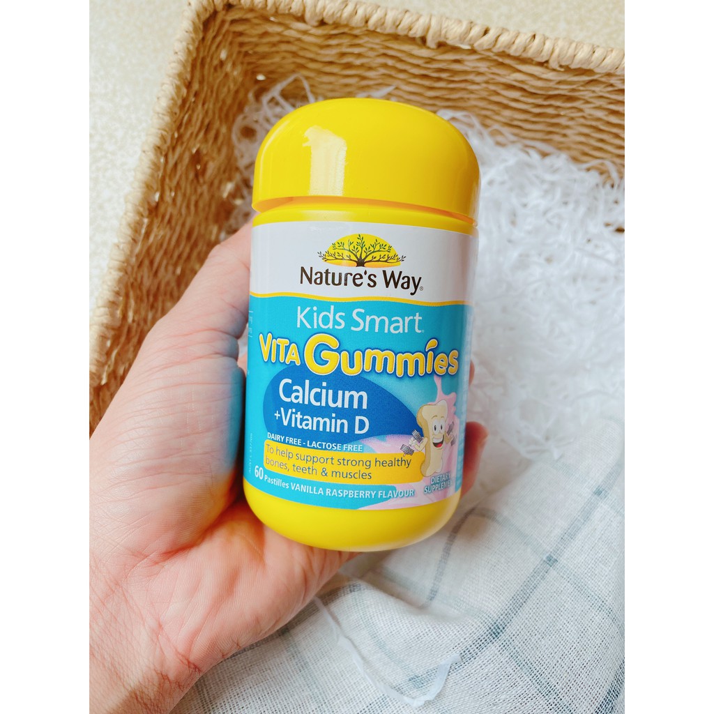 [CAM KẾT CHÍNH HÃNG] ♥Kẹo Vitamin Nature's Way Kids Smart VITA Gummies Calcium + Vitamin D (Gum Canxi) 60 viên - Úc♥