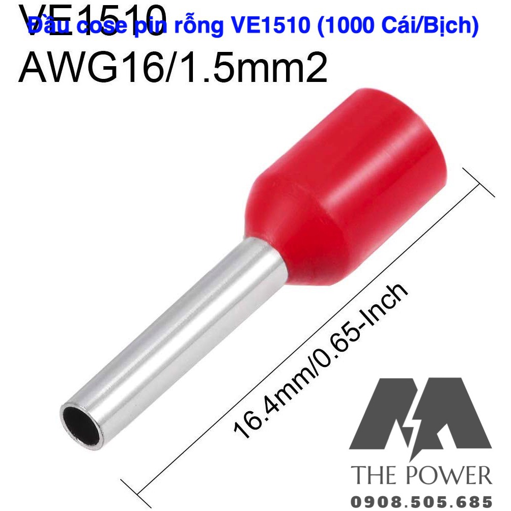 Đầu cose pin rỗng VE1510 1.5mm có bọc nhựa
