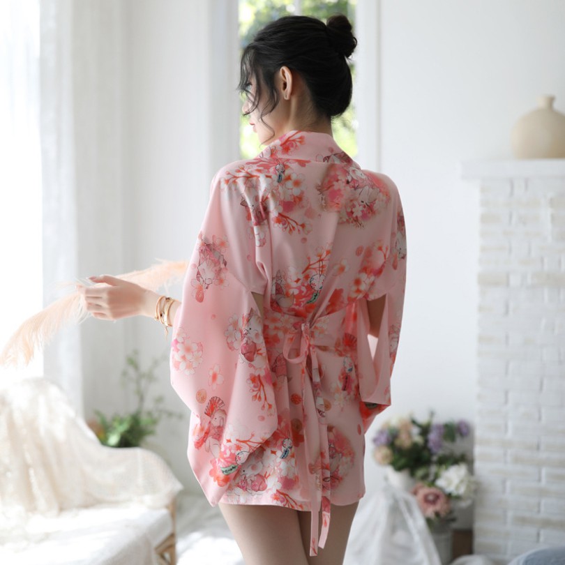 [Che tên] Đồ ngủ Kimono hồng hoa anh đào Nhật Bản