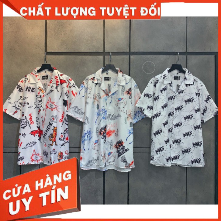 Áo Sơ mi MENDE họa tiết chữ 3D vải phi bóng thoáng mát không đổ lông