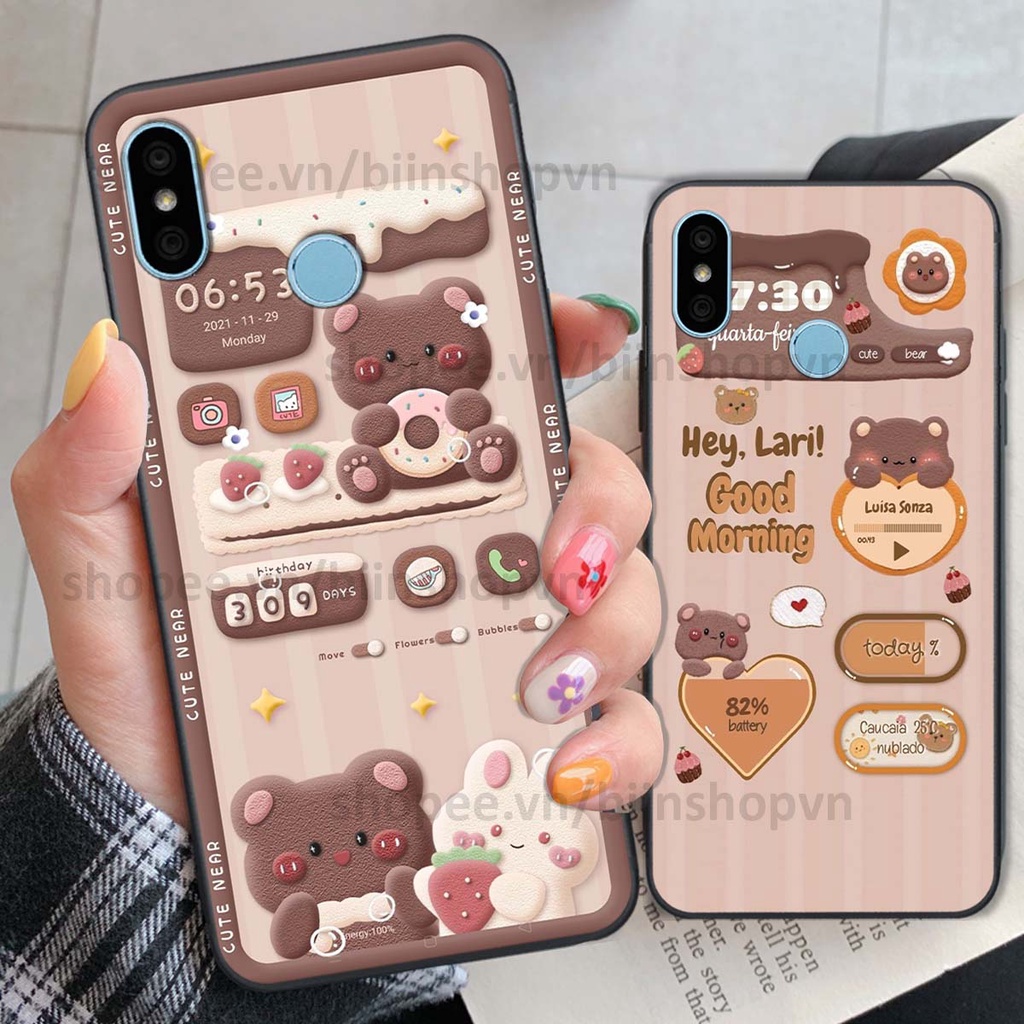 Ốp Xiaomi Redmi 6 Pro / Mi A2 Lite in 3D icon gấu nổi siêu xinh, siêu đáng yêu, cá tính phong cách